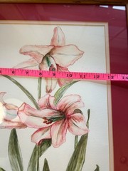 Vintage Watercolor Painting of Pink Lilies, Signed, Matted and Framed