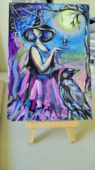 Original acrylic abstract painting on the cardboard 4 3/4 : 6 3/4 inches, witch.