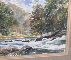 Vintage Original Landscape River Creek Watercolor Framed Matted Signed 23”X19”