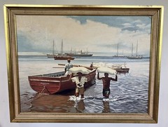 Alfred Bowman 1892-1963 Tampa Florida “Unloading Cargo” Original Oil Painting