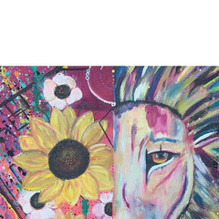 Lion Flower Splatter Design by Sarah Wahl 1-Piece Unframed Canvas Drawing Print