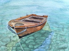 HYPERREALISM SEA BOAT Original Artwork Modern Painting LAGUNA BEACH Gift Arts A4