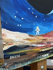 Atherton 11×14 Original Retro Astronaut Rocket Space „Earth waning“ hand signed