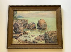 Antique American Coastal Painting Landscape 1910’s Impressionism beach rocks oil