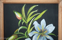 Charming Folksy Oil Painting of White Tiger Lily Flowers Signed Breehl