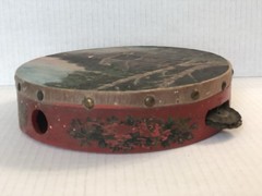 ANTIQUE PAINTED TAMBOURINE Drum Cabin Woods PORTRAIT DECORATIVE INSTRUMENT Music