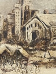 Vintage Landscape City Scene Painting On Canvas Framed Signed And Dated 1943