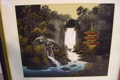 SILK HAND PAINTED WATERFALL WALL ART 20 1/2 X 23 ASIAN SIGNED