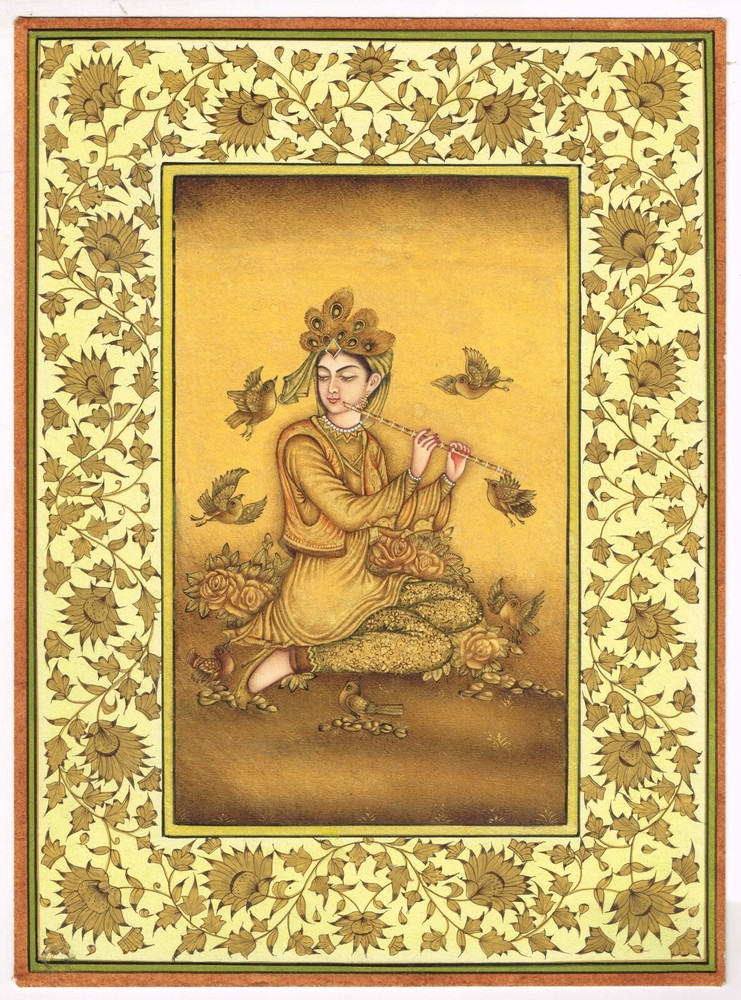 A Persian Woman Painting Hand Miniature Gouache & Gold On Paper 8.5×11.5 Inches