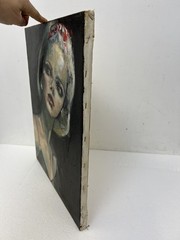 Vintage Original Female Portrait Painting Oil on Canvas Unframed Art mid century