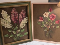 Still Life ART LOT OF 2 PICTURES ON SILK,Sighned ,Impasto TECHNIQUE