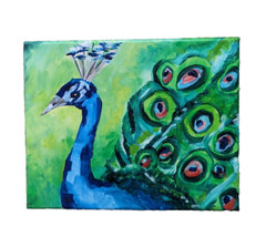 Bird Painting Abstract Original Collectible Peacock Modern Art Samantha McLean
