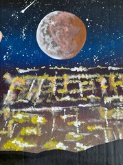 Original Painting Full Moon Big City İstanbul Turkiye sky night Art Signed
