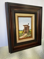 Signed TiNA Outhouse Folk Art Painting 11×13 Framed Americana Rustic
