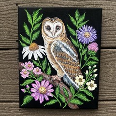 8×10 Original Owl And Wildflowers Acrylic Markers Painting On Canvas
