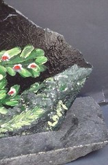 Cardinals Snugglin‘ in the Winter, Acrylic on Granite w/Base, Shaped like Va.