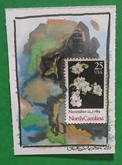 Postal Whimsy™ — North Carolina Dogwood Stamp OOAK Abstract Watercolor