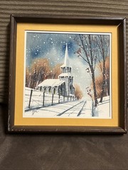 GEORGE SPERL INDIANA ARTIST WINTER WONDERLAND CHAPEL SIGNED WATERCOLOR
