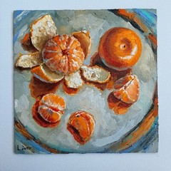 Clementine oil painting fruit still life original canvas art 8“x8“