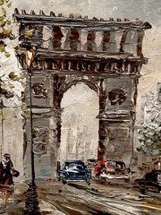Vintage MCM Original Oil Painting Arc de Triomphe Paris Signed “Burnett” Framed