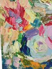 Original oil painting Abstract flowers still life Artwork knife art 11×14 in