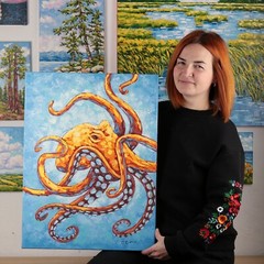 Art Octopus Painting Oil Canvas Wall Sea Ocean Oils Decor Original oil Bathroom
