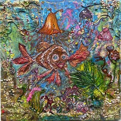 Large Textured Mixed Media Painting by Serg Graff – „Magic Fish“ – COA Included