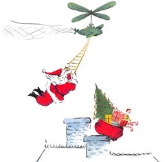 „Lanvin Paris Santa Delivering Presents Via Helicopter c1950s Artwork“