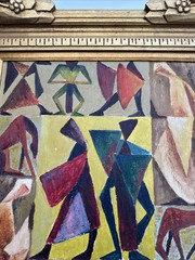 MID CENTURY PAINTING PEOPLE HORSE CUBIST CUBISM MODERNISM ANTIQUE 1940’S OIL