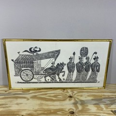 Chinese Ink Rubbing Han Dynasty Procession Framed 35×19 Bamboo Asian Wall Art