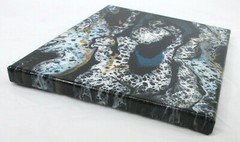 Original Abstract Acrylic Pour Painting 8×10 Black White Gold Glitter Blue