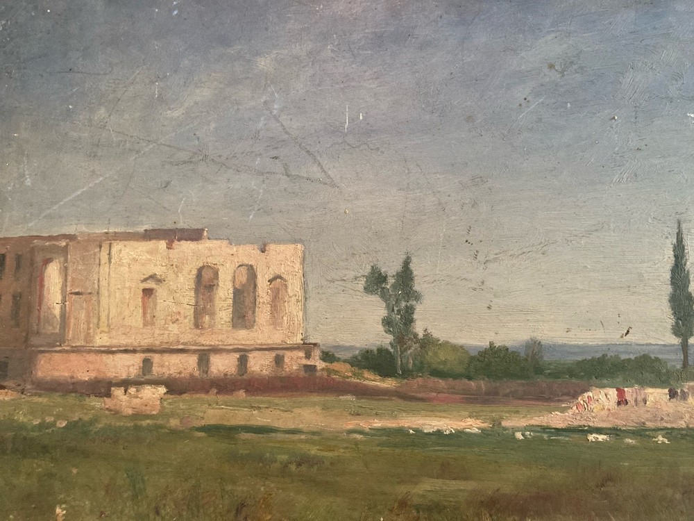 French Italian School Oil Painting on Wood Old Art 19th Century Landscape