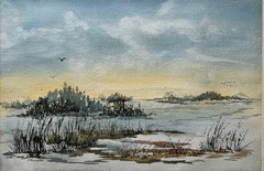 J Broughton Vintage Watercolor Painting Winter Landscape With Snow