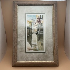 Framed Watercolor Serene Venice Back Canal Gondola Bridge Italy Print