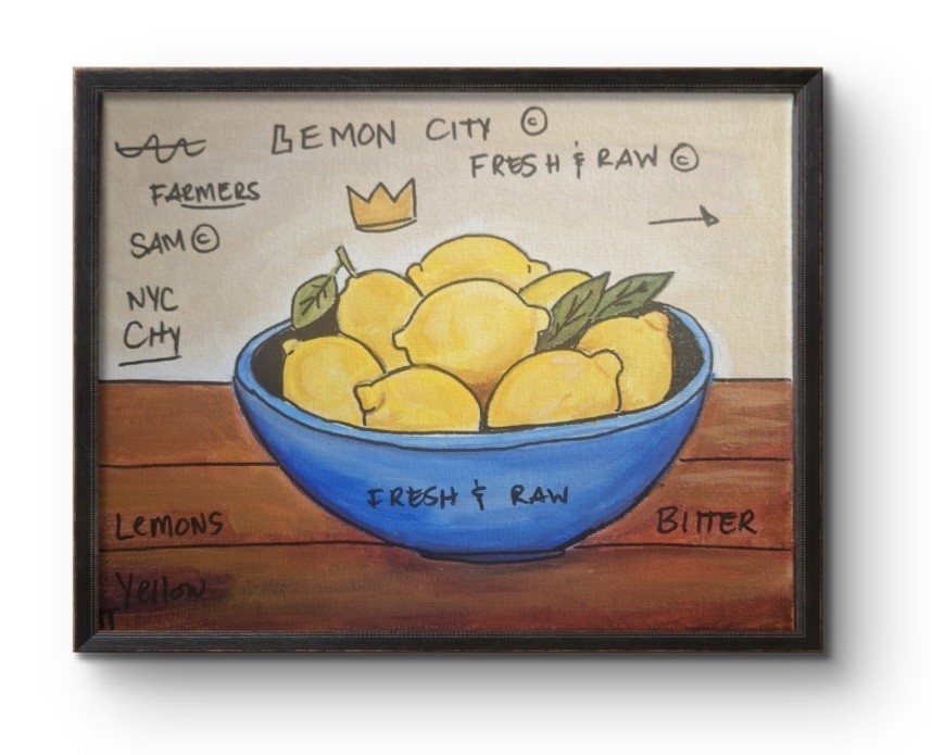 Original Signed 8×10 Golden Lemon Still Life Acrylic Canvas Impressionist Art
