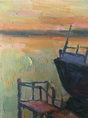 Oil Painting Sunset At Sea Peter T. Unframed Original Home Decor Art nAAA2213