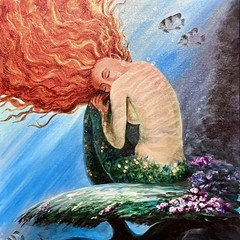 MERMAID ACRYLIC PAINTING/ Red-Headed WATER NYMPH / August 2018 / SIGNED B. Mannt