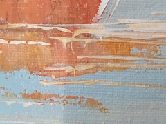 Original Acrylic Painting Signed Framed Cottage Boat Lake Retro Vibe 16″ x 12″