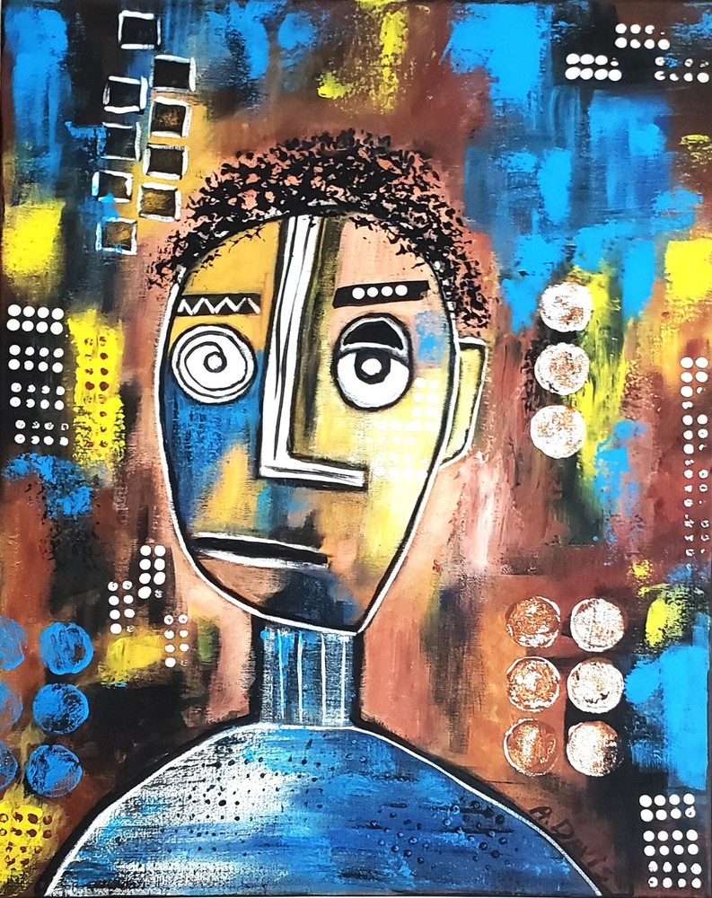 A.Z. Davis 20X16″ Painting Abstract Modern Pop Street Outsider Brut Figure Art
