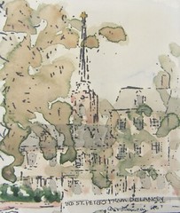 Elizabeth Vacher Booraem watercolor Old St Peter’s Philadelphia 1967 church