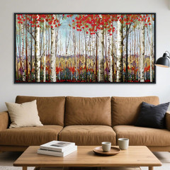 Framed Aspen Tree Canvas Art – 29×58 Modern Nature Wall Decor