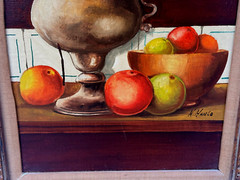 K HANLO HOLLAND SIGNED OIL PAINTING STILL LIFE SILVER VASE WITH ASSORTED FRUITS