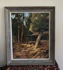 Estate Wood Cabin Wisconsin Door County Artist Signed Ron ? Acrylic on Board