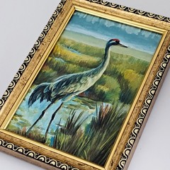 Original Oil Painting Heron Bird Wetland Landscape 4×6 Framed Wildlife Art