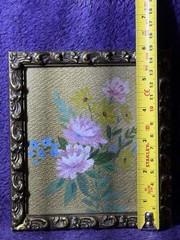 Mini E. Lent Signed Framed Floral Still Life Painting on metal, Small 6 x 7 in