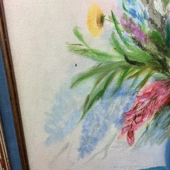 Vintage Oil Painting Still Life Floral Bouquet Pastel Fresh Flowers Framed Signd