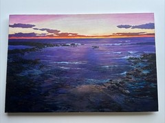 SUNSET BEACH PAINTING LARGE 24 BY 36″ COASTAL LANDSCAPE SEASCAPE EVENING HAO