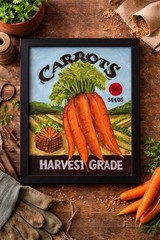 Vintage Carrots Seed Packet Painting 11×14 Framed Farm Art