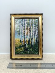 Birch Trees Original Oil Painting 4×6 Framed Signed Forest Landscape Wall Art