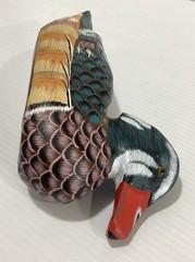 Wooden Duck Decoy Hand Painted In Vintage Style 14oz Red Bill Folk Art Primitive
